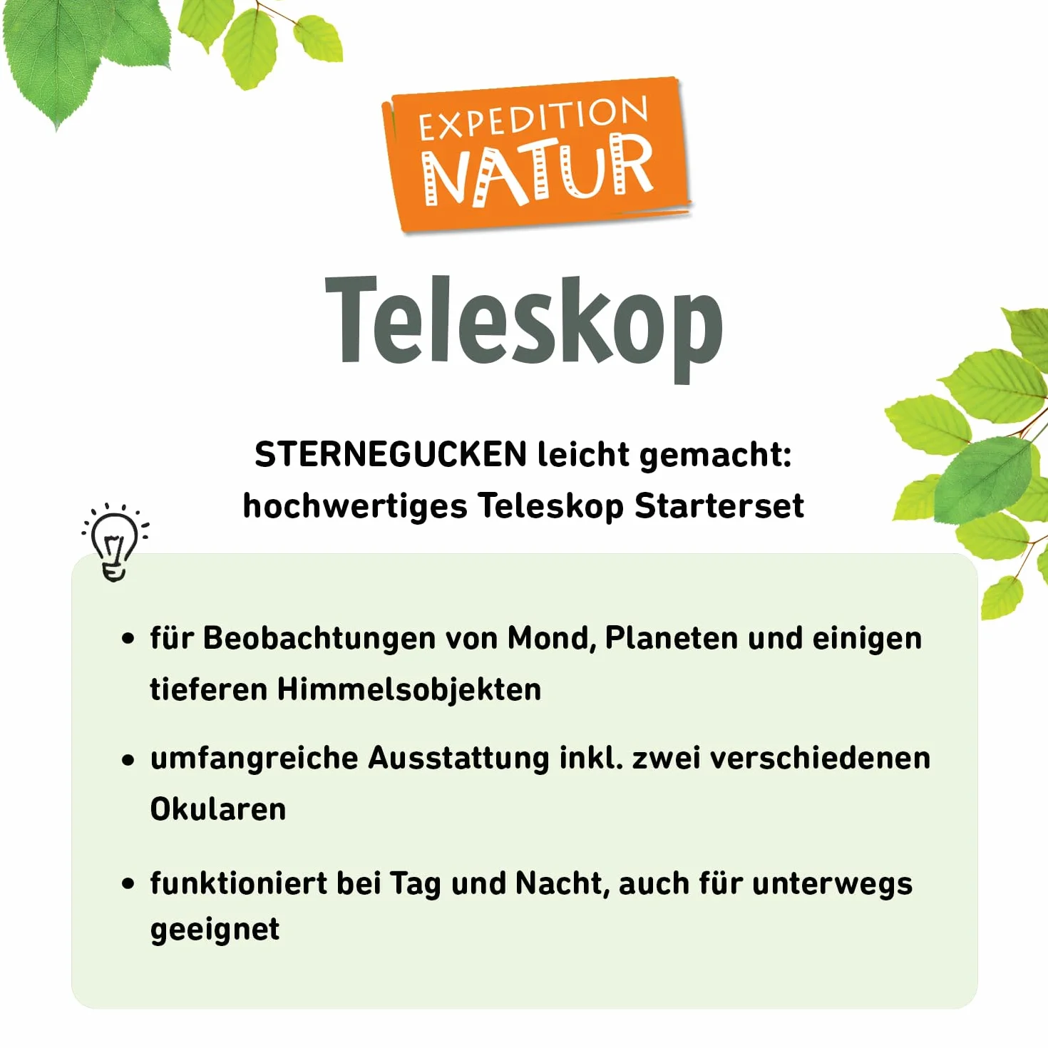 moses. Expedition Natur - Telescopio per bambini con ingrandimento fino a 90x, telescopio per principianti con treppiede, telescopio portatile per esterni