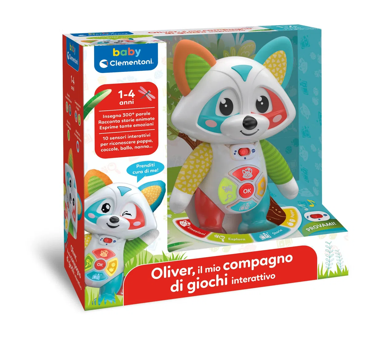 Clementoni Baby Oliver, il Mio Compagno di Giochi Interattivo, Gioco Educativo Bambini 1-4 Anni, Raccontastorie Prima Infanzia con Occhi Led, Stimola Manualità e Linguaggio, Lingua Italiana, 17903