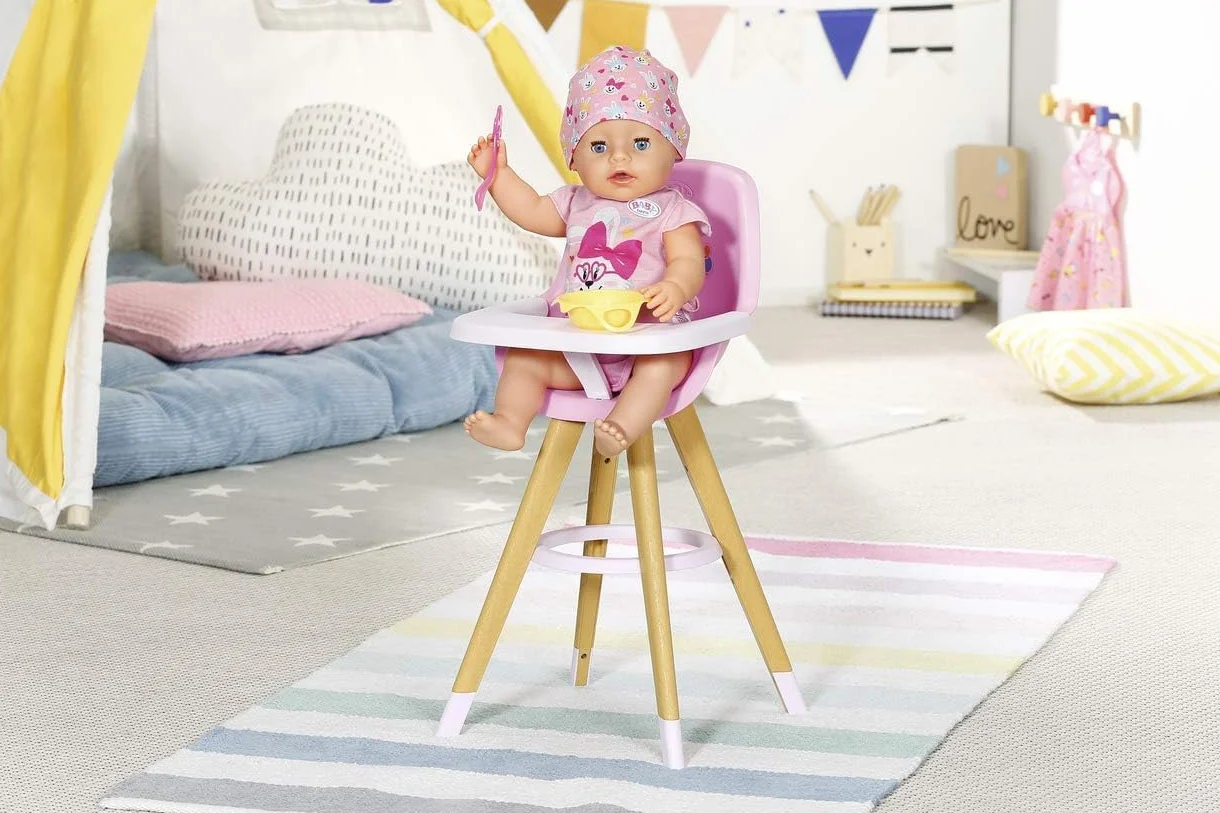 BABY born Seggiolone - Sedia per bambole in moderno look legno - Accessori di alta qualità per bambole - Adatto a bambini dai 3 anni in su