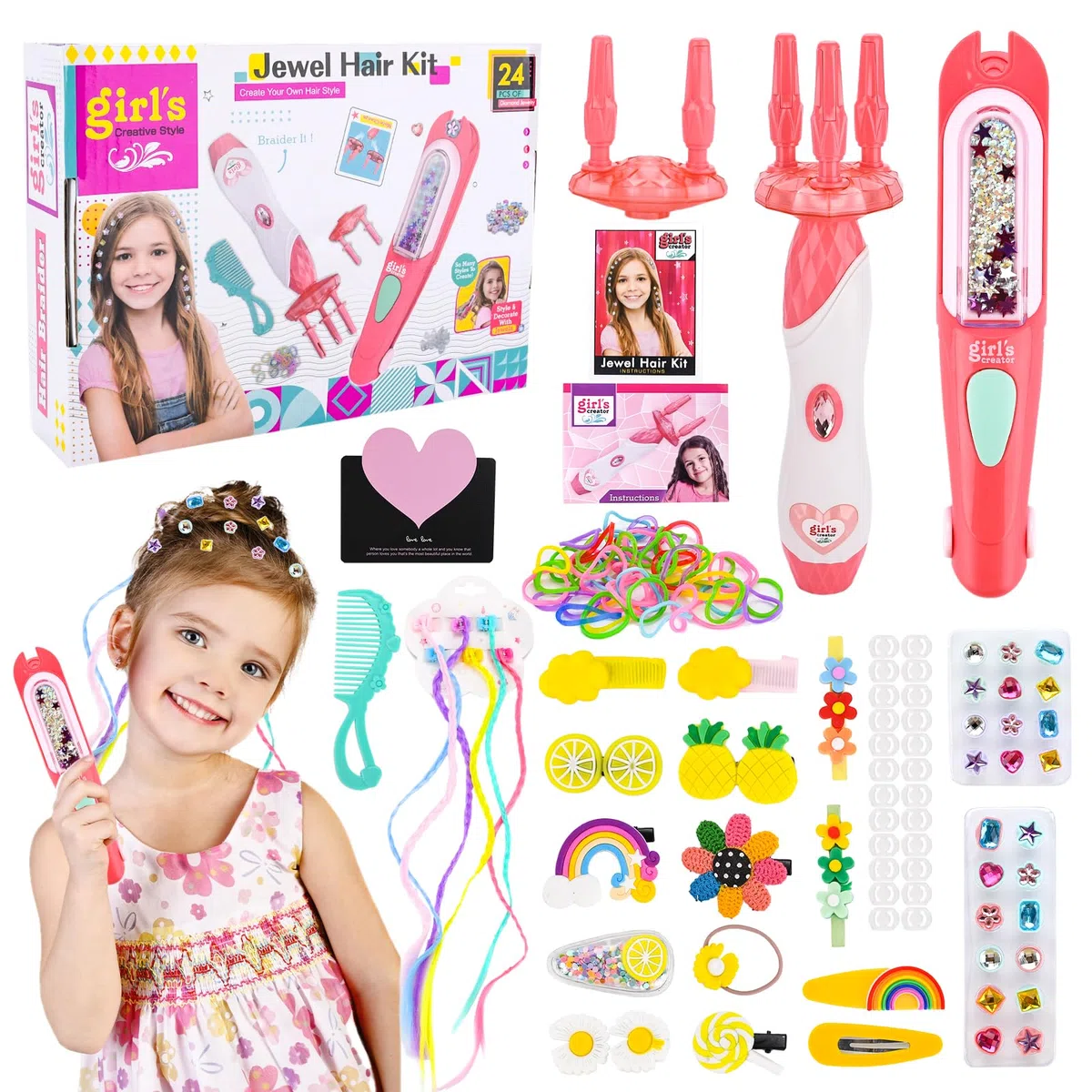 Regalo Bambina 5 6 7 8 9 10Anni,Set Treccine Magiche con Trecciatrice Per Capelli e Kit Gemme Capelli,Treccia Strumenti DIY,Regalo per Styling e Acconciature Uniche
