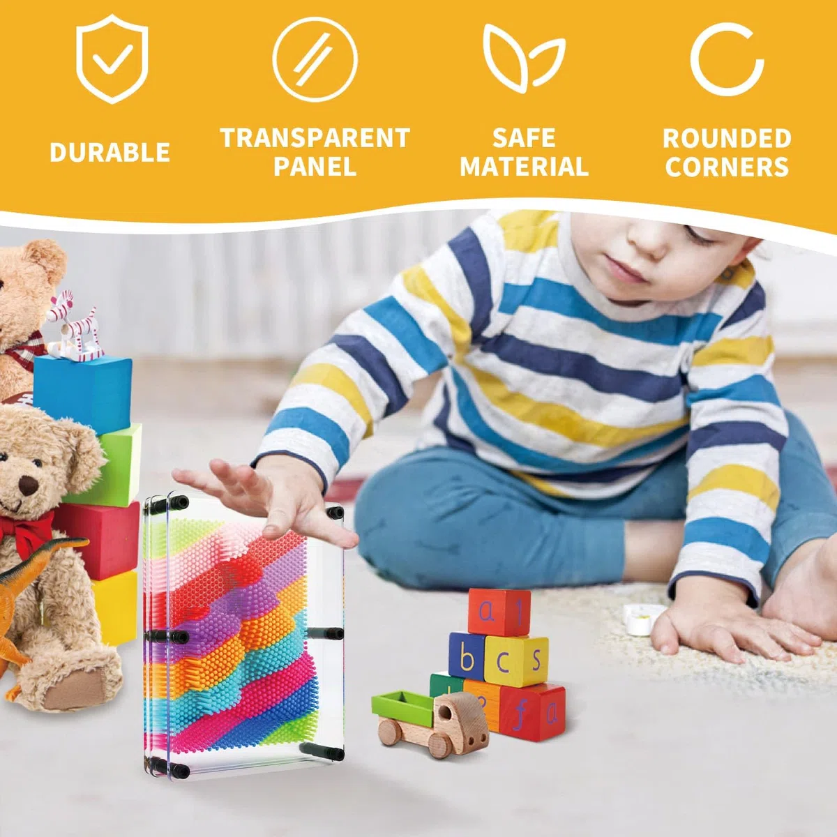 Pin Art giocattolo 3D, di grandi dimensioni, 15,2 x 20,3 cm, 3D, decorazione per casa e ufficio, design arcobaleno unico per bambini e adulti