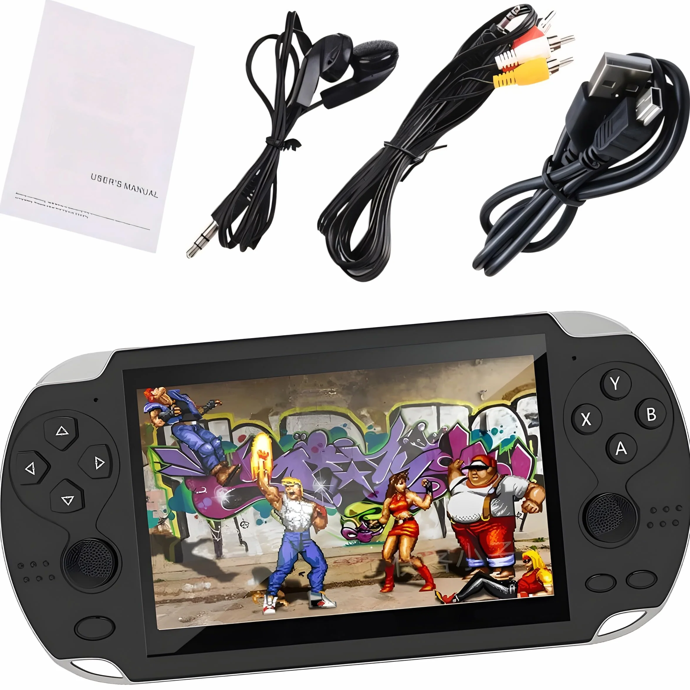 Retoo Console di gioco portatile con display HD 5,1 pollici, lettore SD, cuffie incluse, console portatile per videogiochi retrò, ideale per bambini e adulti, nero