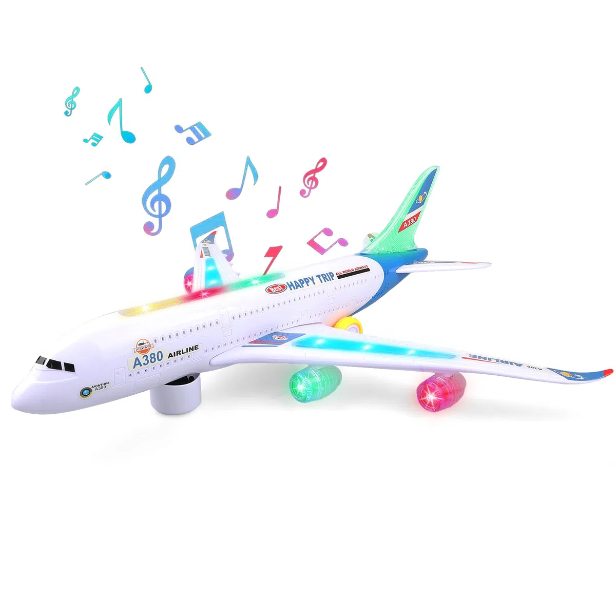 Bump and Go - Aereo giocattolo realistico con luci e suoni 4D, giocattolo per bambini dai 3 ai 12 anni, cambio automatico di direzione in caso di collisione, ottimo regalo per ragazzi e ragazze (blu)