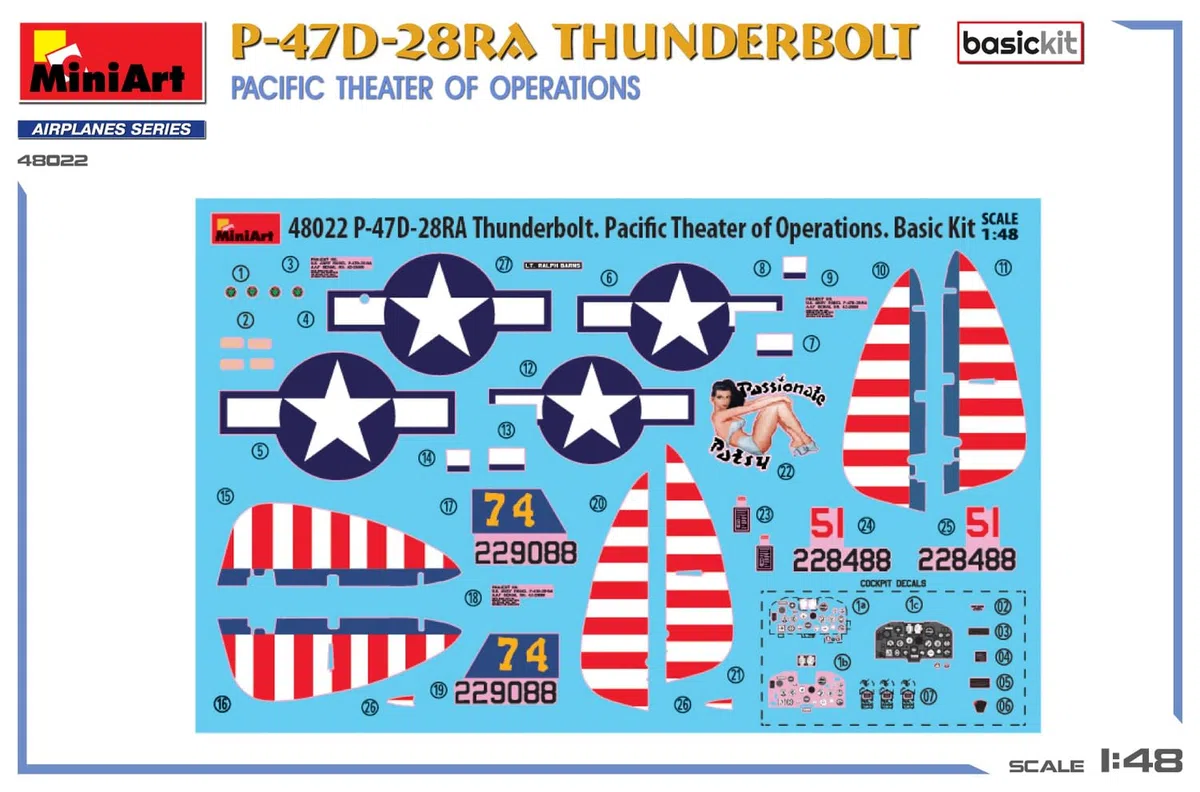 MiniArt 48022 1:48 P-47D-28RA Thunderbolt Basic Kit – riproduzione fedele del modellismo, kit di costruzione in plastica, fai da te, hobby, incollaggio, modellismo, assemblaggio, non verniciato