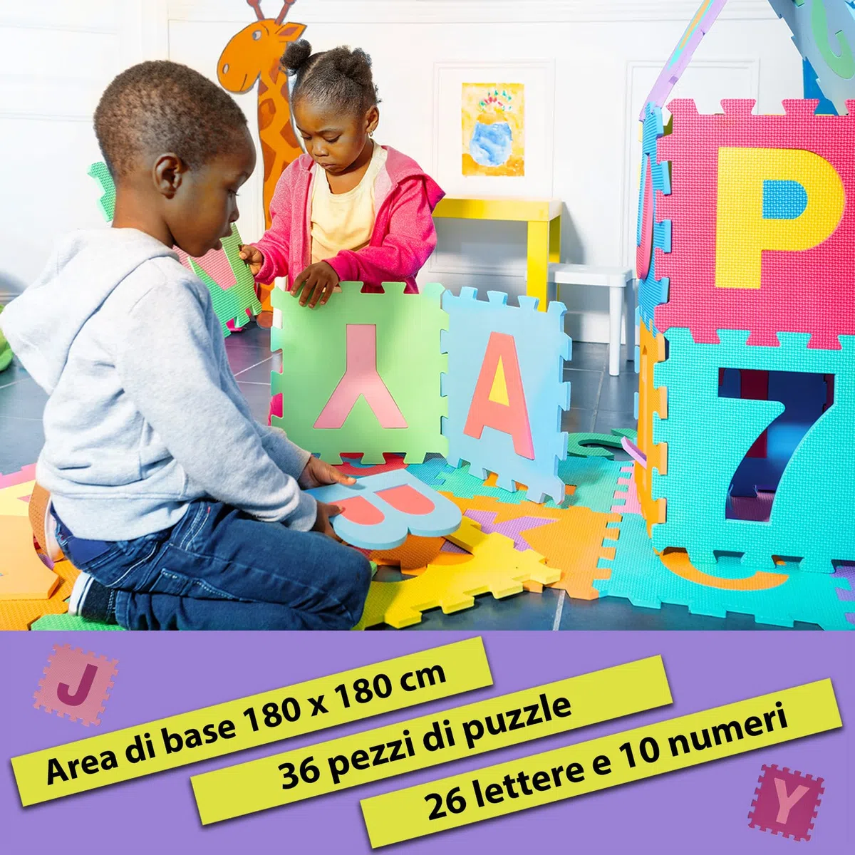 ALPIDEX Tappeto Gioco Puzzle Bambini 36 Pezzi Tappetino Neonato Morbido Gomma EVA Numeri Lettere Bimbi Neonati, Colore:Rosa