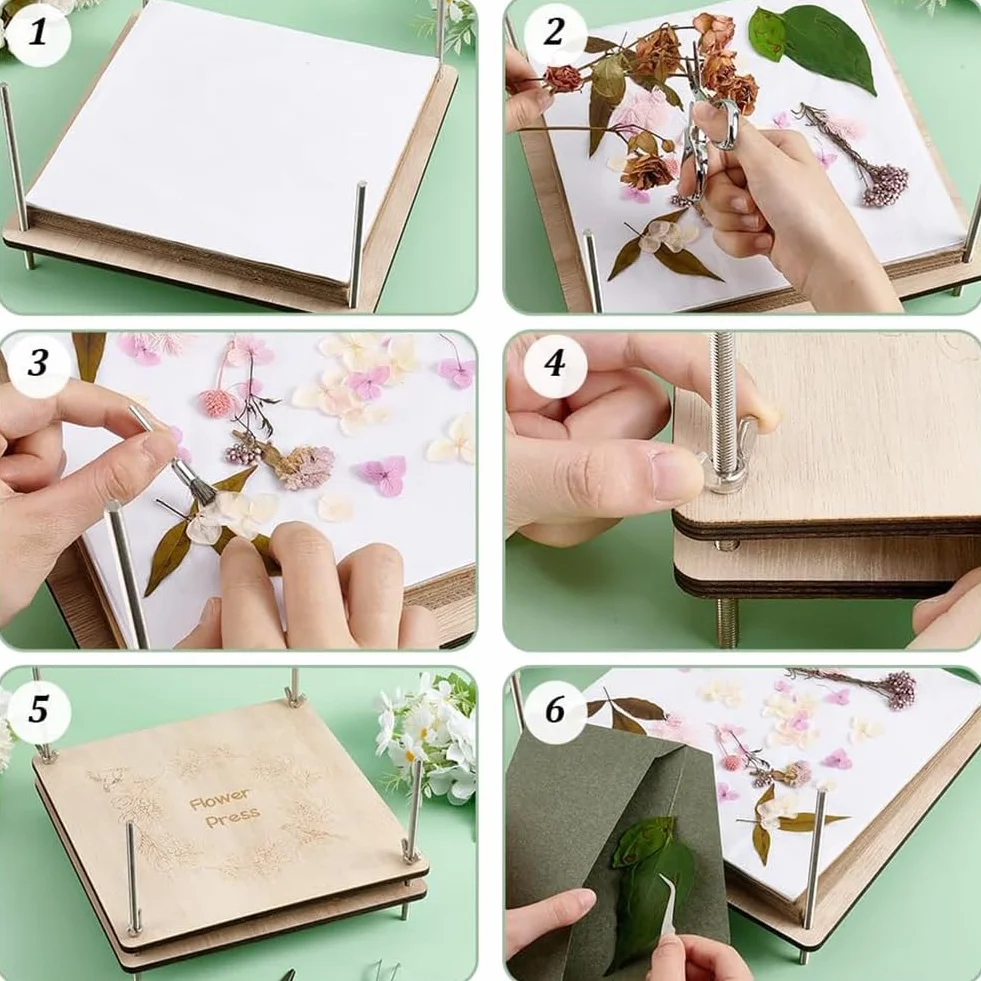 PH PandaHall Kit per La Stampa di Fiori In Legno, Kit per Pressare Fiori Da 9.7 x 9.7 pollice Kit per Conservazione Delle Piante A 8 strati Fai Da Te Fiore Pressato Arti e Mestieri Conservazione di