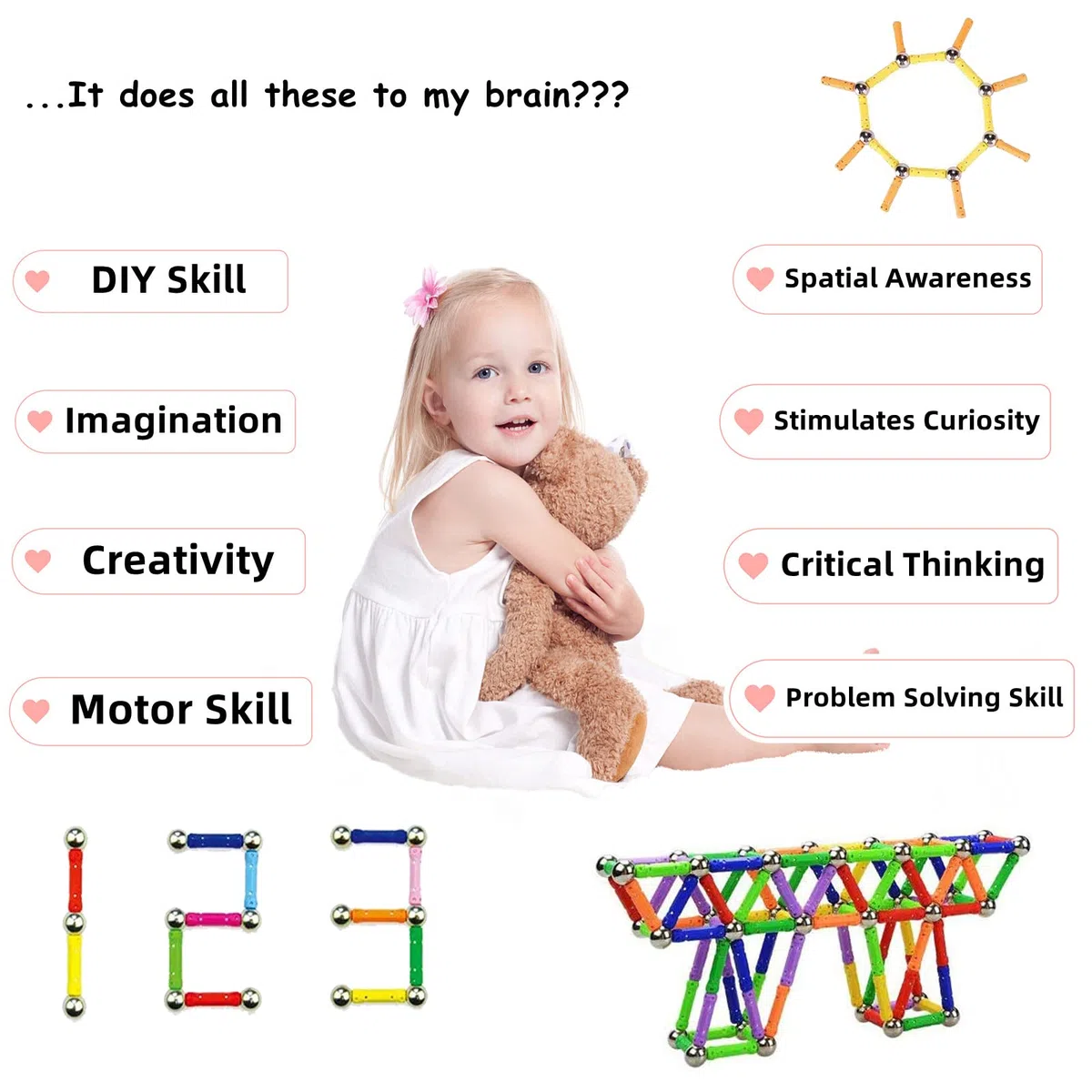 232 Pezzi Puzzle Blocchi magnetici Giocattoli,STEM Costruzione di Magnete Kit di Costruzione Giocattoli educativi per Bambini Che Giocano Gioco impilabile con Mattoni e Bastoncini magnetici