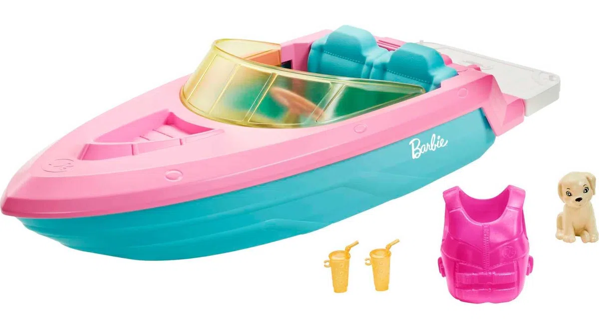 Barbie Motoscafo con Cucciolo e Accessori a Tema, Giocattolo per Bambini 3+Anni,GRG29