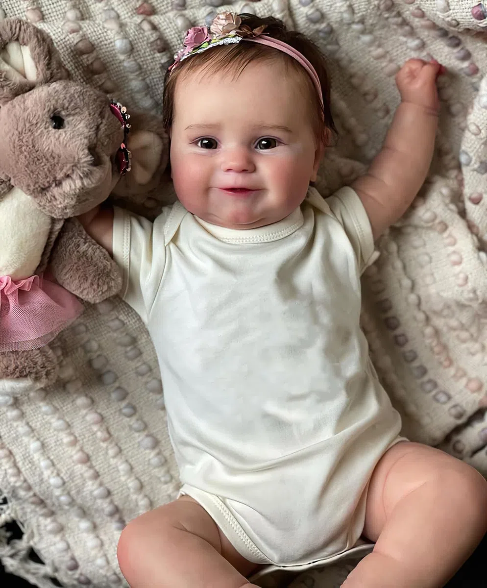 MineeQu 50CM Lifelike Dimensione reale Capelli radicati dolce sorriso Bambole Reborn Corpo pieno in vinile siliconico realistiche Dolls ragazze appena nate Corpo coccoloso Lavabile, Bianco, 19 pollici