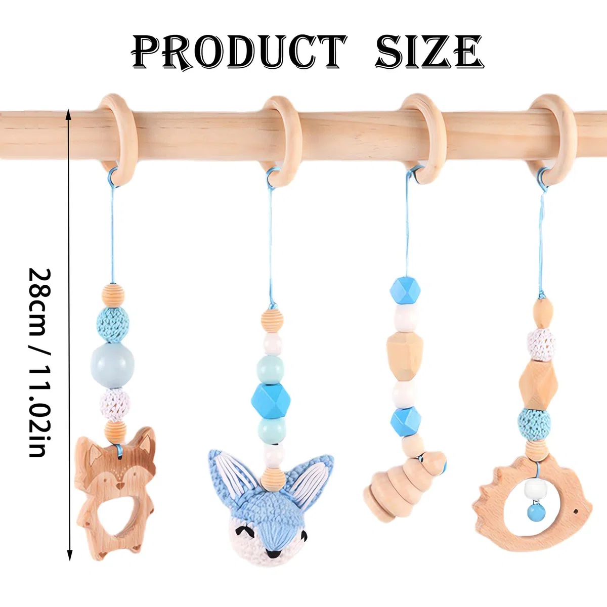 4 Pezzi Palestrina Neonato Montessori, Palestrina Neonato Legno, Giochi per Passeggino da Appendere, Baby Gym con Ciondolo in Legno, per Il Gioco e Il Fitness dei Bambini (Blu)