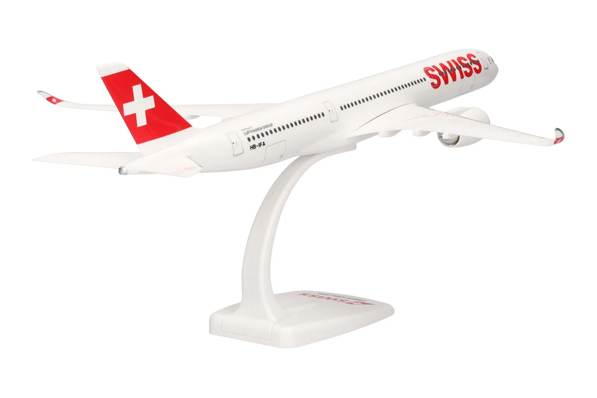 Herpa modello di aereo Swiss International Air Lines Airbus A350-900, in scala 1:200 - Snap-Fit, pezzo da collezione, miniatura deco, statuetta con supporto in plastica