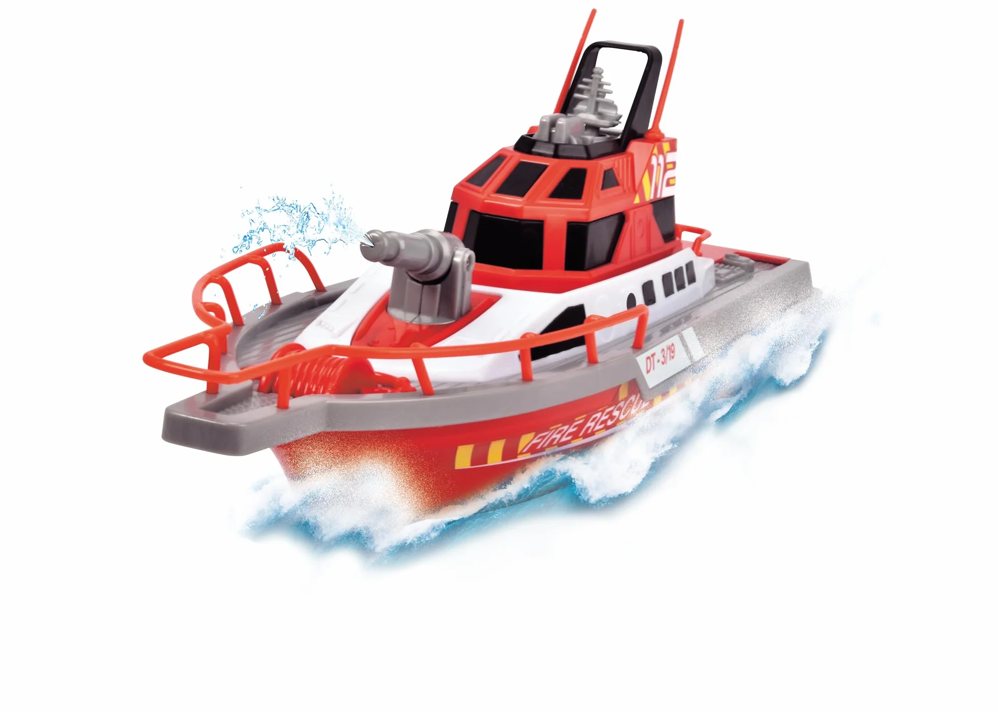 Dickie Toys 201107000 - Barca antincendio Radio Control 38 cm, 2 canali, 27 MHz, ricarica USB, velocità punta 6 km/h, per bambini a partire da 6 anni