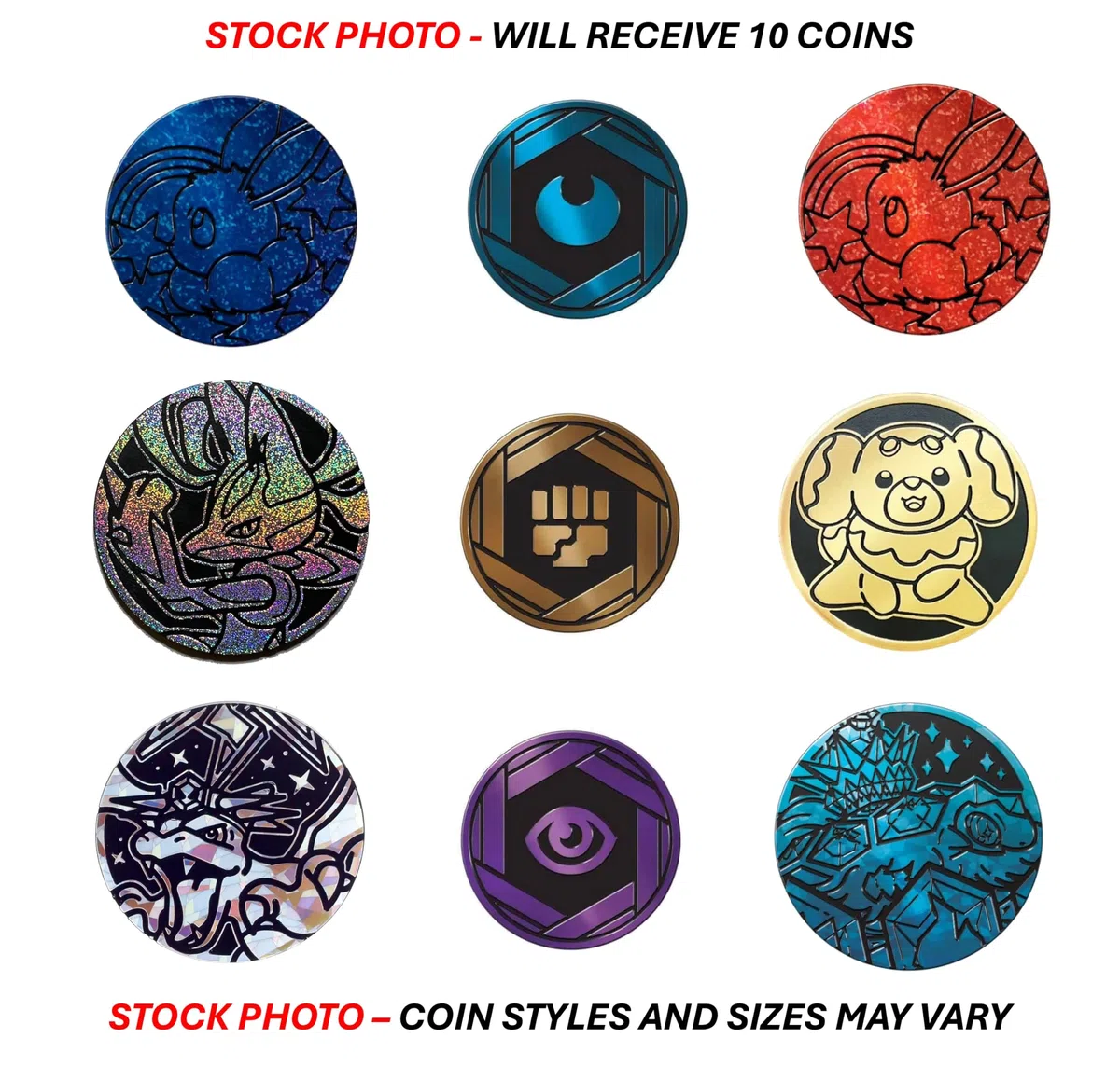 Pokémon - 10 monete da gioco assortite - Plastica metallica - Accessori da tavolo - Nessun duplicato