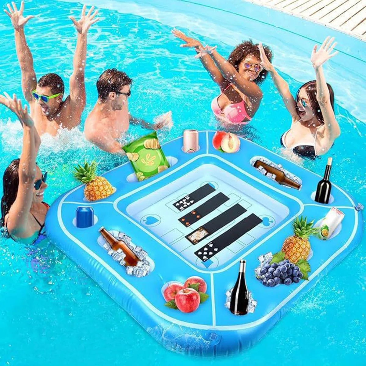 Tavolo di carte galleggianti - Scrivania impermeabile gonfiabile da 39,4 pollici per adulti, con funzione di gioco portatile, tavolo da gioco per piscina per spiaggia, lago, vacanze, materiale in PVC