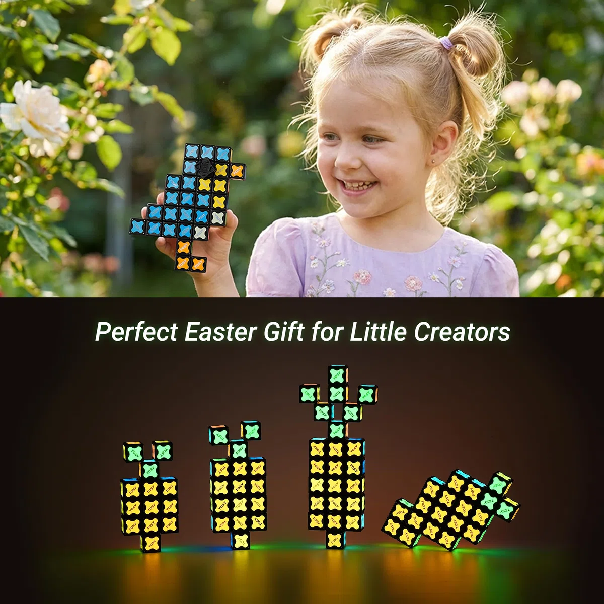 TOSY Cubo magnetico 2 x 2 – 8 blocchi, giocattolo 2 in 1: cubo puzzle 2 x 2 x 2 e cubo infinito personalizzabile, luminoso, regalo per bambini/nipoti, torcia UV, giocattolo sensoriale/STEM