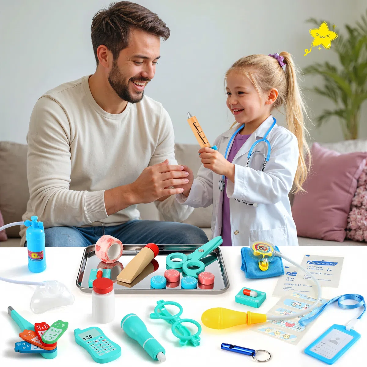 Valigetta Dottore Bambini con Vero Stetoscopio e Camice - 32 Pezzi Gioco di Ruolo Educativo per Bambini 3 4 5 6 7 8 9 10 Anni Regalo Perfetto