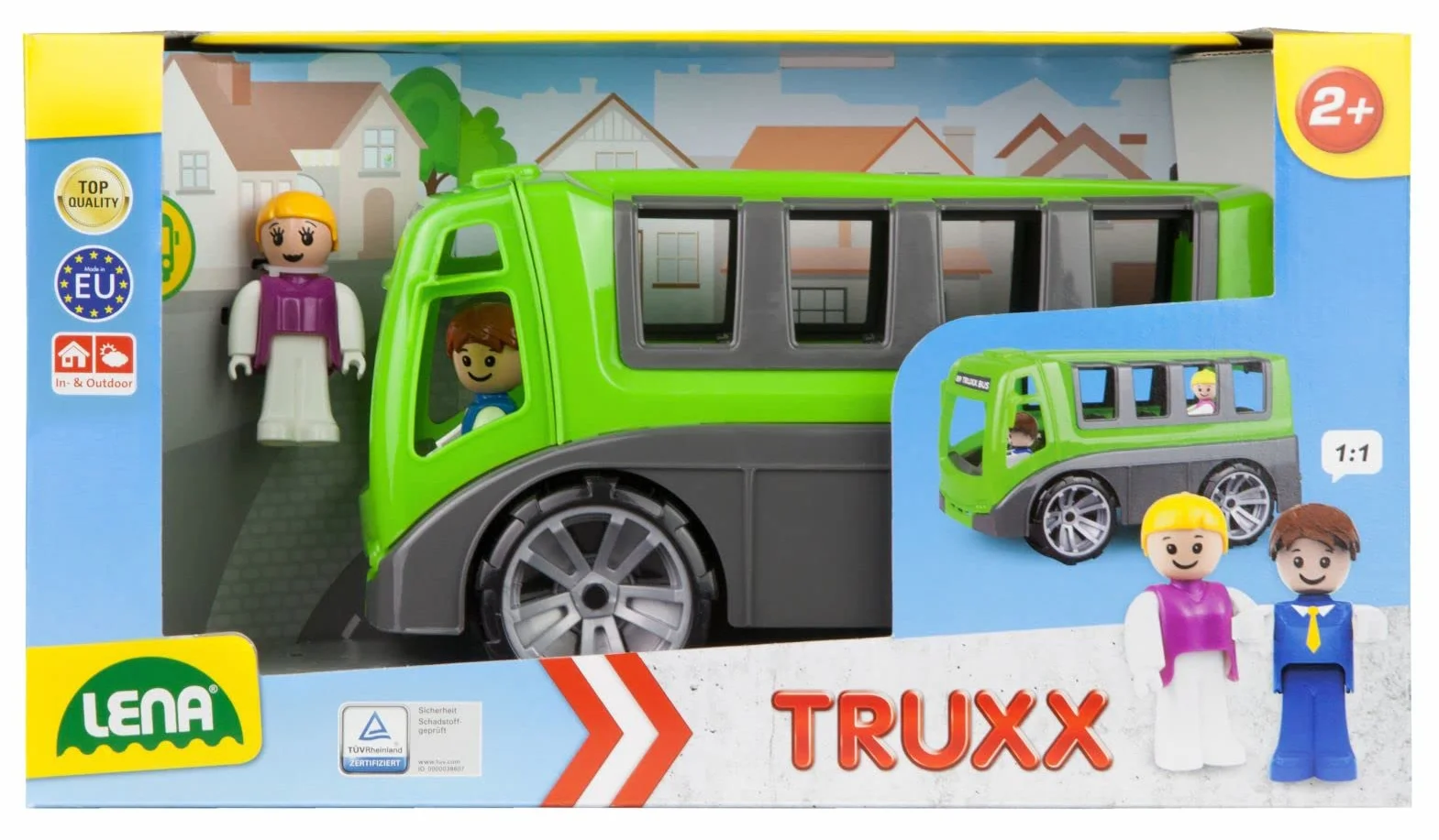 LENA - Truxx Allenatore Autobus Veicolo Giocattolo per 2+ Anni Bambini, Verde/Grigio