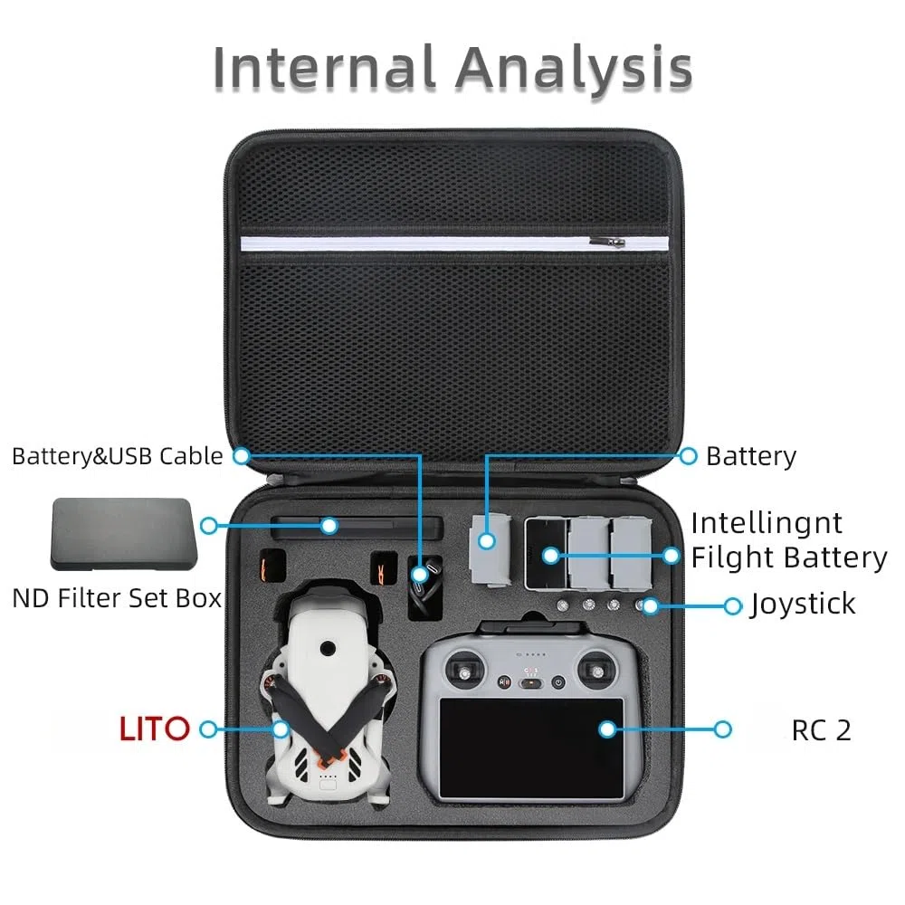 Lito X1 Custodia da trasporto, custodia rigida portatile per DJI Lito X1 Fly More Combo, telecomando RC2 o RCN3, batteria e accessori per cavi, Nero , Custodia