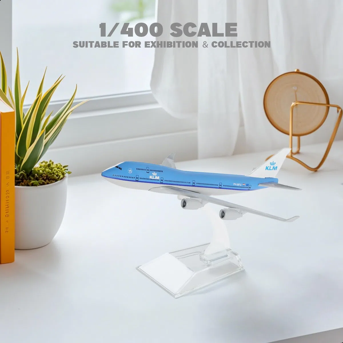 Boeing 747 KLM Airlines 1/400 Modello di Aeroplano in Metallo Pressofuso con Supporto Airlines Display in Lega Kit Modello da Collezione per Regalo per Appassionati di Aviazione,15*14.5*6 cm