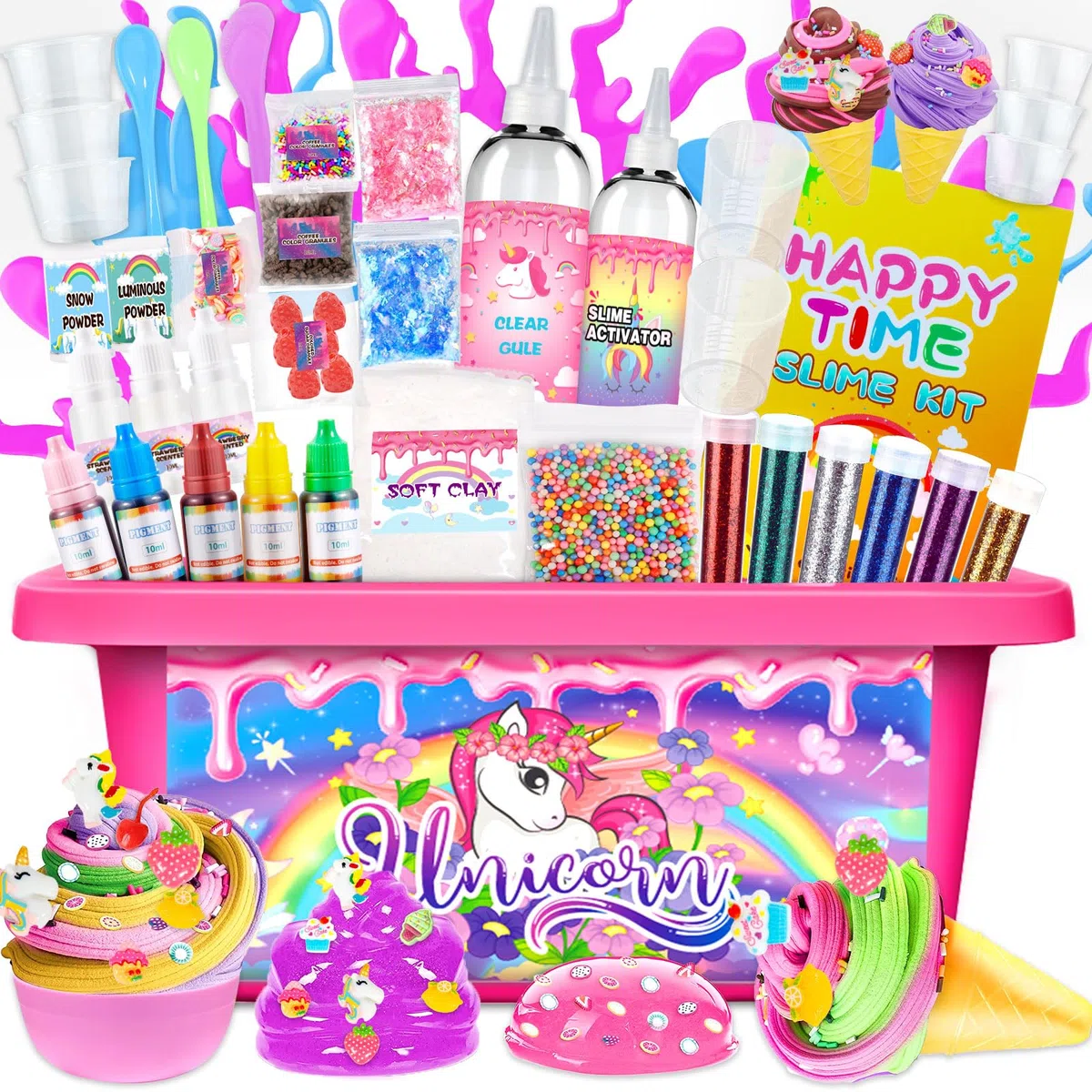 Kit Slime Fluffy per Ragazze - Unicorn Slime Kit Completo per Fare Slime di Gelato, Fluffy, di Burro, Nuvola e Schiuma. Regalo per Bambina DIY, Fai da Te Fluffy Slime
