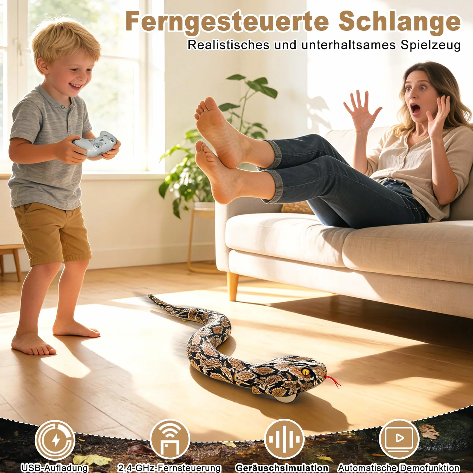 HILKKET Serpente telecomandato, serpente pitone RC da 64 cm per terra e in acqua a 5 km/h, giocattolo impermeabile per piscina
