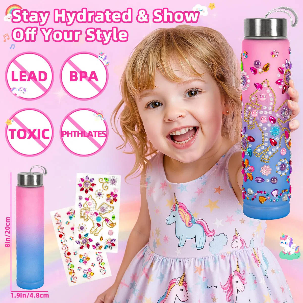 Hohosunlar Borsetta per Bambina con Accessori Giocattolo, Trucchi Bambina, DIY Unicorno Bottiglia D'acqua, Watch, Telefono, Portafoglio, Regali di Compleanno di Natale per Ragazze 3 4 5 6 7 8 Anni