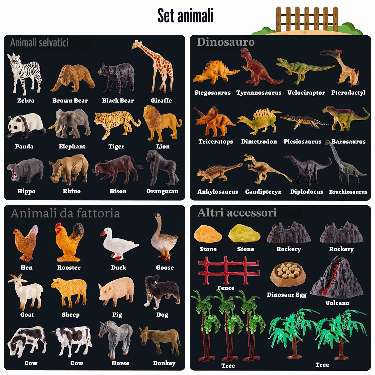 TOEY PLAY 3 in 1 Animali Giocattolo per Bambini, Animali Fattoria, Dinosauro Giocattolo, Animali Della Giungla, Giochi Bambini 3 4 5 6 Anni, 56 Pezzi, Mini Animali Realistici con Valigia