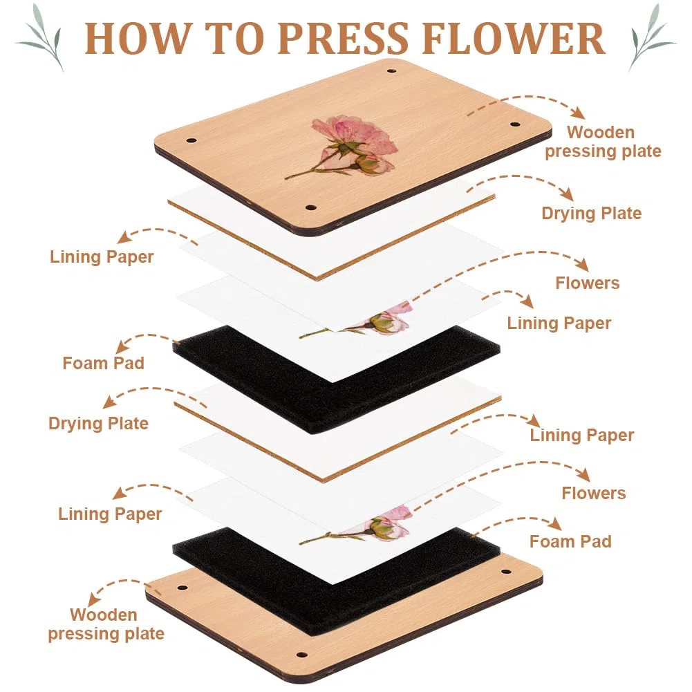 BENECREAT Kit per Spremitura Fiori, Kit per La Stampa di Fiori per Piante Rettangolari da 24x18 cm per Adulti, Kit per La Conservazione dei Fiori in Legno per La Realizzazione di Foglie