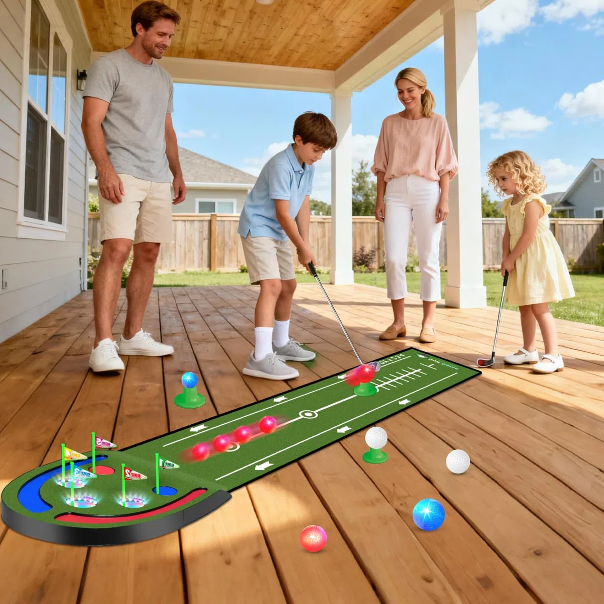 Vatos Golf Game Indoor-Tappetino da Golf per Bambini con Palline e buche a LED, Mazze da Golf, Divertimento al Chiuso e all'aperto per casa, Cortile, Ufficio, Regali per Bambini, Adolescenti e Adulti