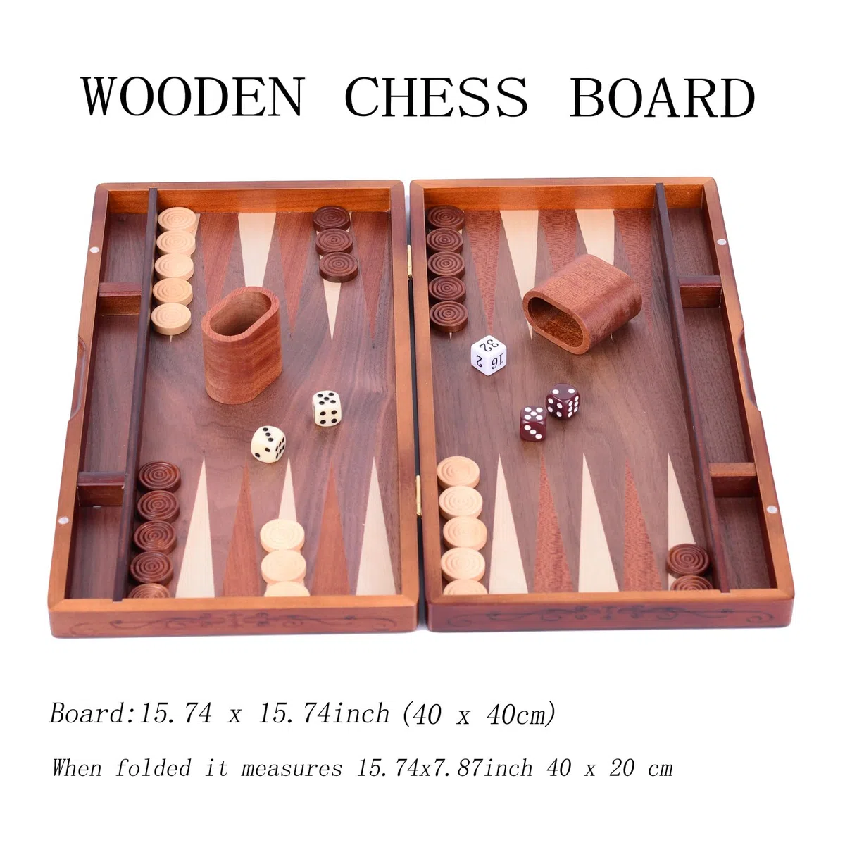 Syrace Set di Backgammon in Legno - Classico Gioco da Tavolo con Custodia da 15,7", Dimensioni Grandi, Pezzi Checker per Adulti e Bambini