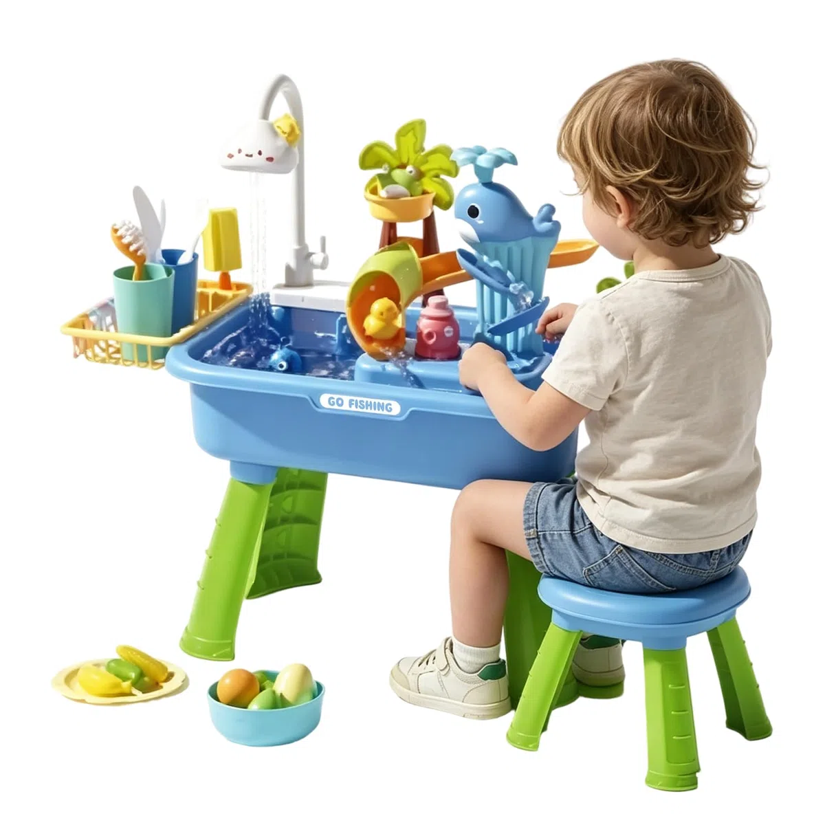Generisch - Tavolo da gioco per bambini, per esterni, con pompa 'acqua, lavello 4 in 1 con acqua corrente e una pompa, per bambini con , tavolo da gioco d'acqua, giocattolo d'acqua, ABS