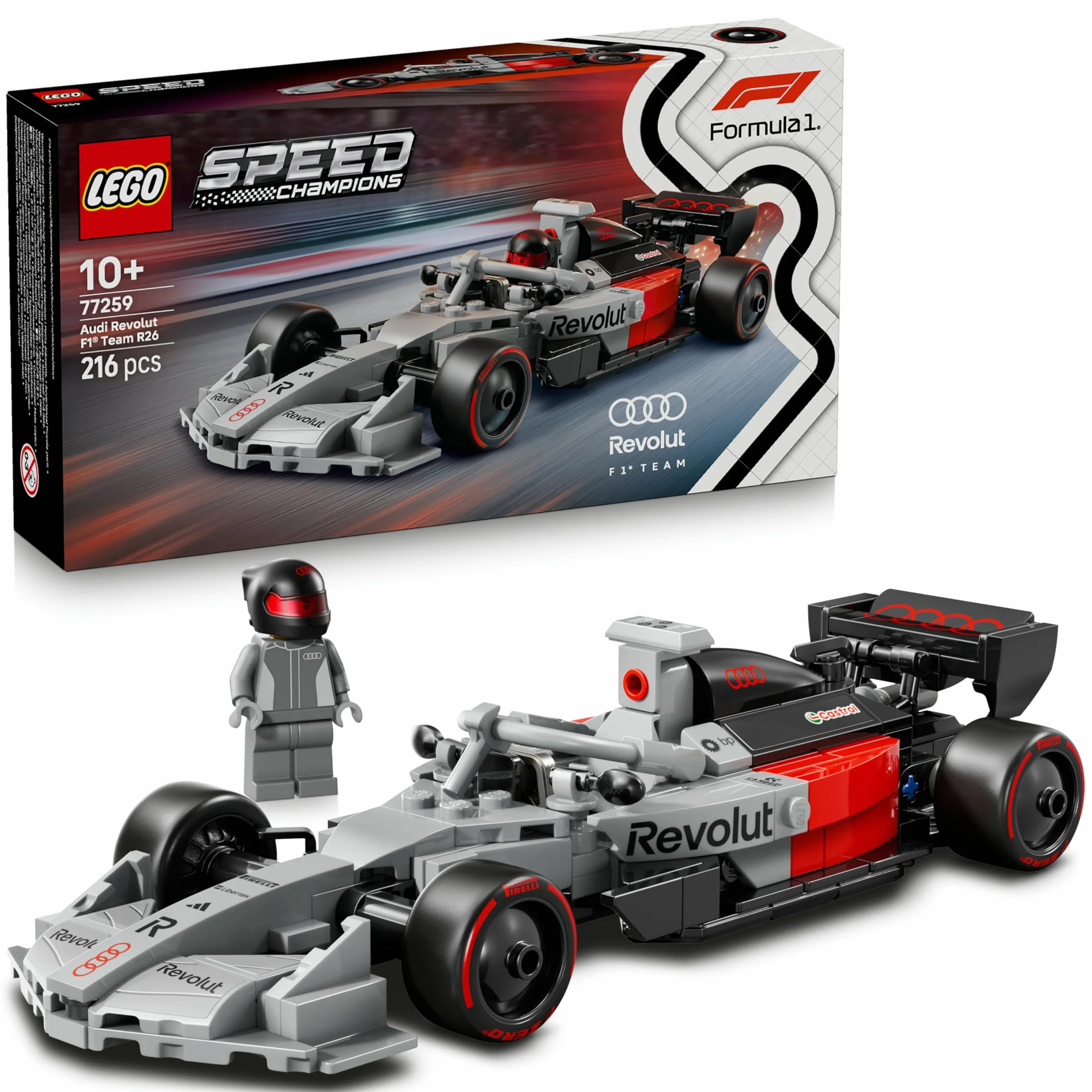 LEGO Speed Champions Auto da Corsa Audi Revolut F1 Team R26 Giocattolo - Kit Modellismo con Minifigure del Pilota da Collezione - Regalo per Bambini da 10 Anni in su e per i Fan dei Motorsport - 77259
