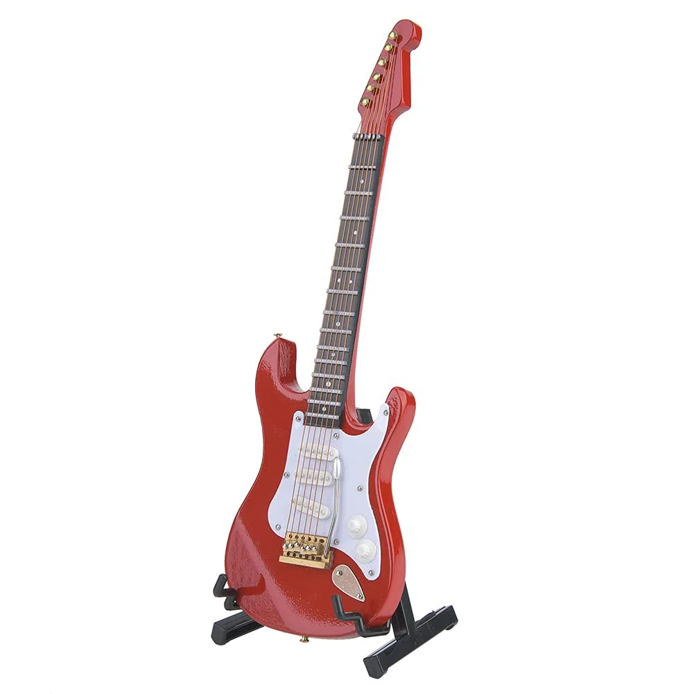 Chitarra elettrica in miniatura in legno con supporto, delicata replica elettrica da 18 cm Replica da collezione Figurine Display Ornamenti del moo
