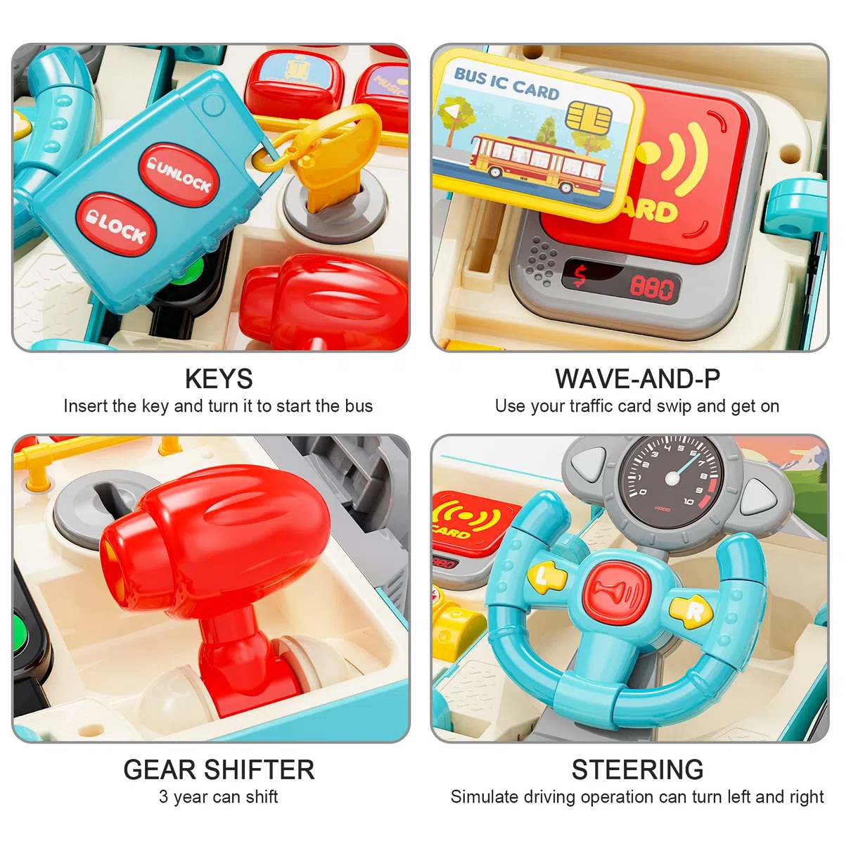 HONGTUO Autobus giocattolo con suoni e luci, giocattolo con volante, giocattoli per bambini con musica, regalo per 3-5 bambini e bambine