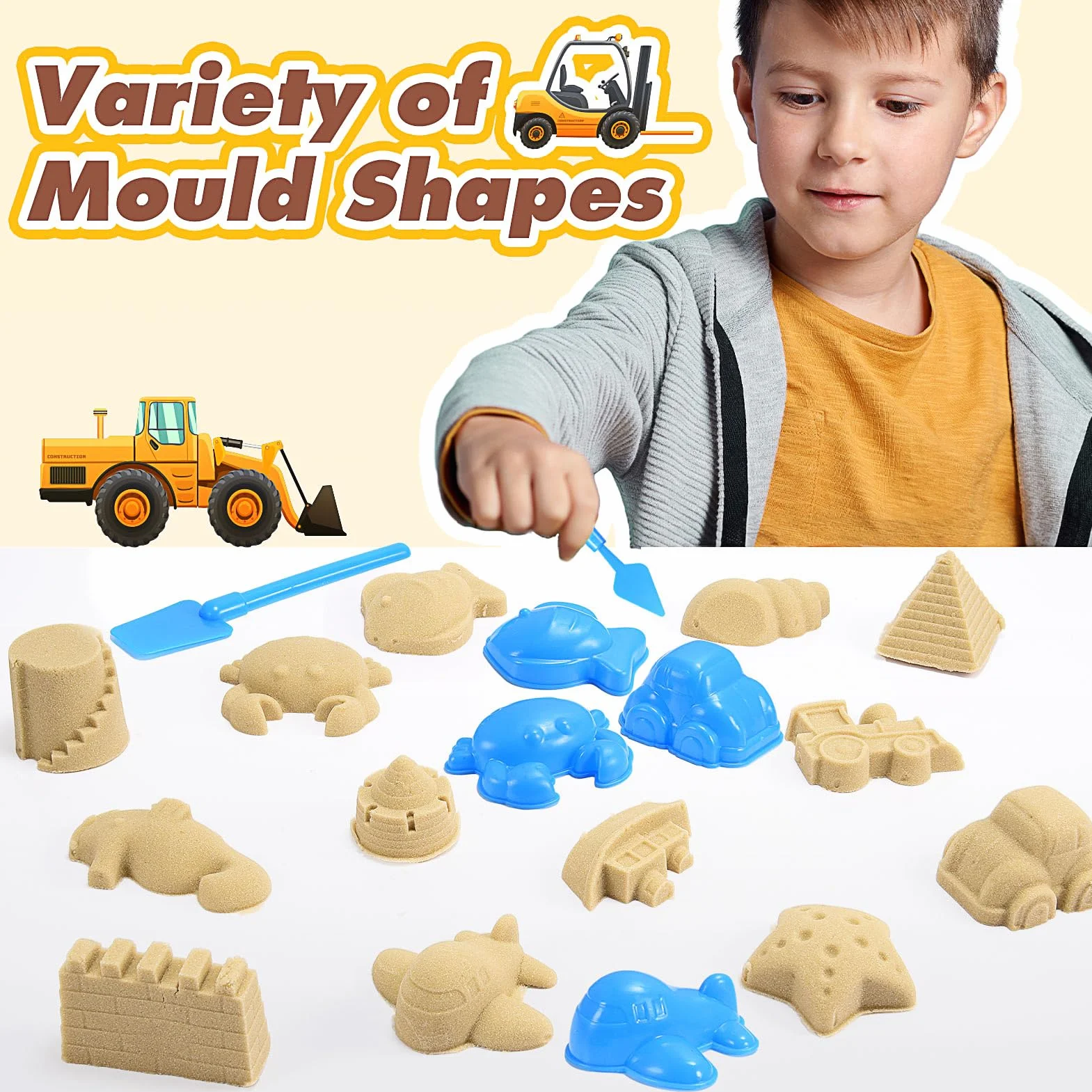 Geebiiny Sabbia Cinetica Bambini, Giochi Bambini 3-10 anni Trattore Escavatore Betoniera Gru Giocattolo per Bambini Regalo Bambini 3 4 5 6 7 8 anni Sabbia Magica Sabbiera per Bambini