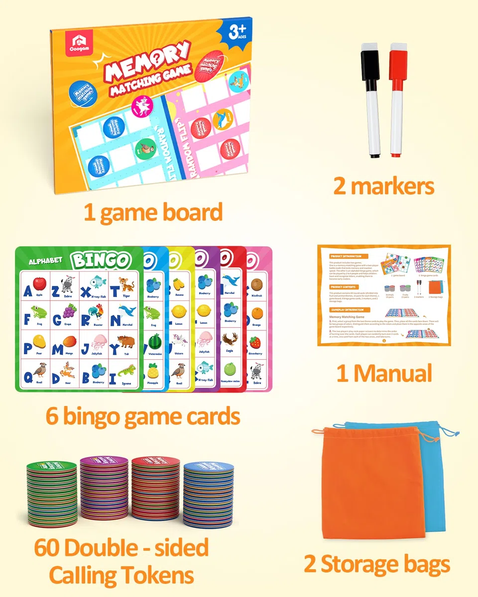 Coogam Gioco di bingo alfabeto, ABC Matching Board per l'apprendimento, Attività di riconoscimento dei modelli di colore, Giocattolo regalo per bambini prematuri per bambini in età prescolare 3-4-5