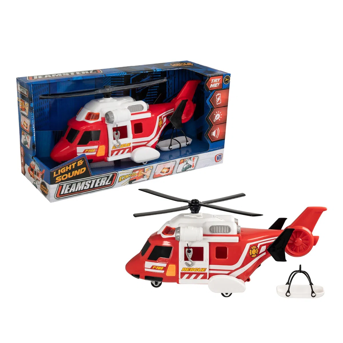 Teamsterz Mighty Machines - Elicottero di salvataggio antincendio con luci e suoni realistici | Set di auto giocattolo per bambini dai 3 anni in su