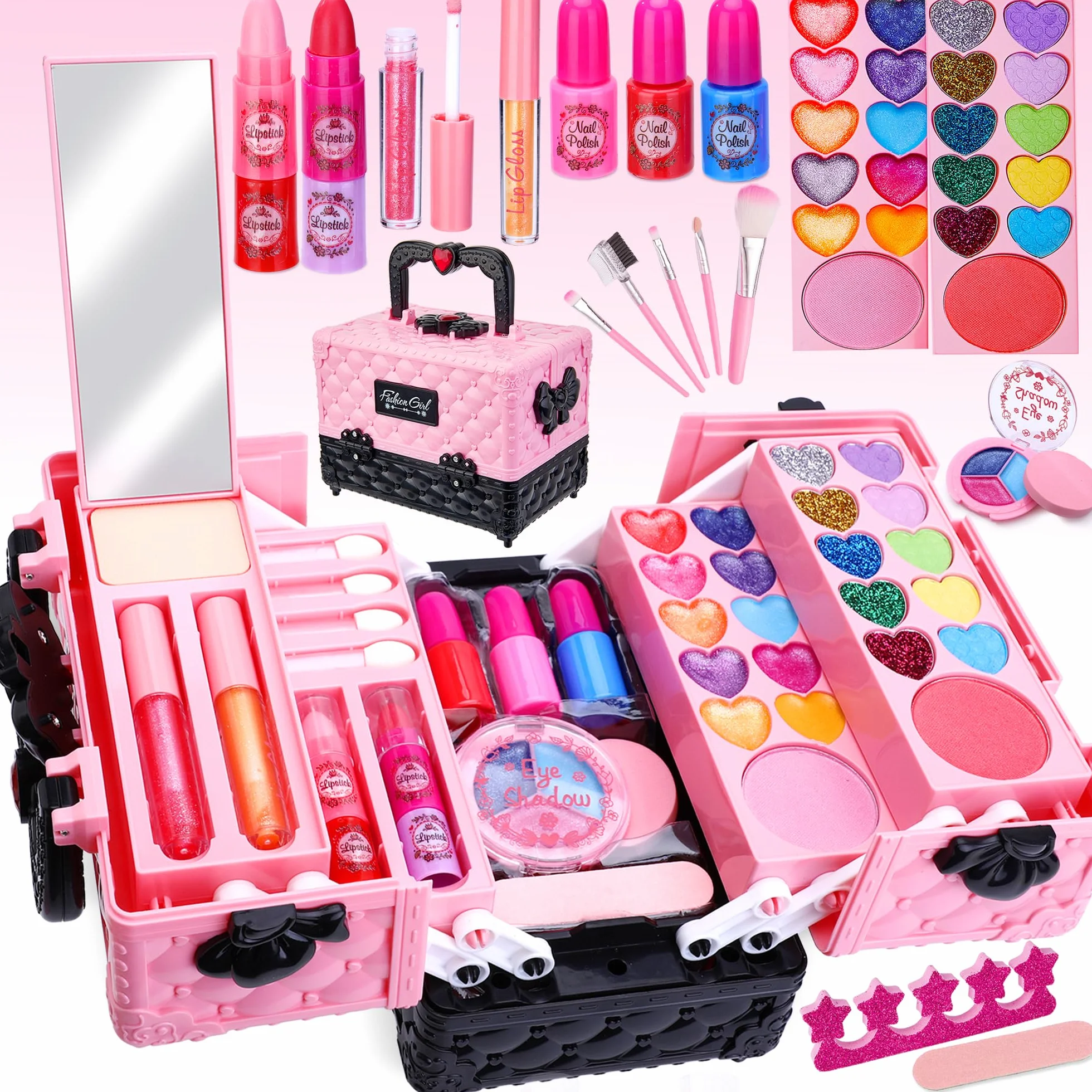 Lubibi Set Trucco Lavabile per Bambini con Valigetta, Testati per la Sicurezza Kit di Cosmetici Veri per Bambini Regalo di Compleanno di Natale Giocattolo per Ragazze età 4 5 6 7 8
