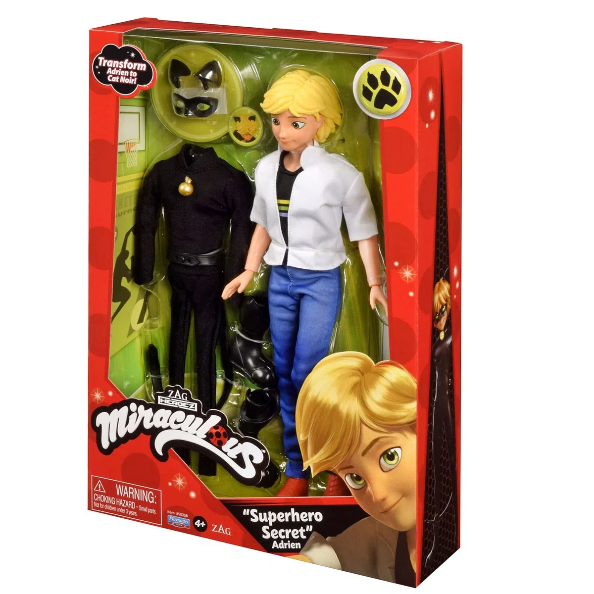 BANDAI - Miraculous - Bambola Miraculous Chat Noir e Adrien - manichino 26 cm e i 2 costumi - Giocattolo Bambola supereroe articolata - Giocattolo per bambini 4 anni e + - P50356