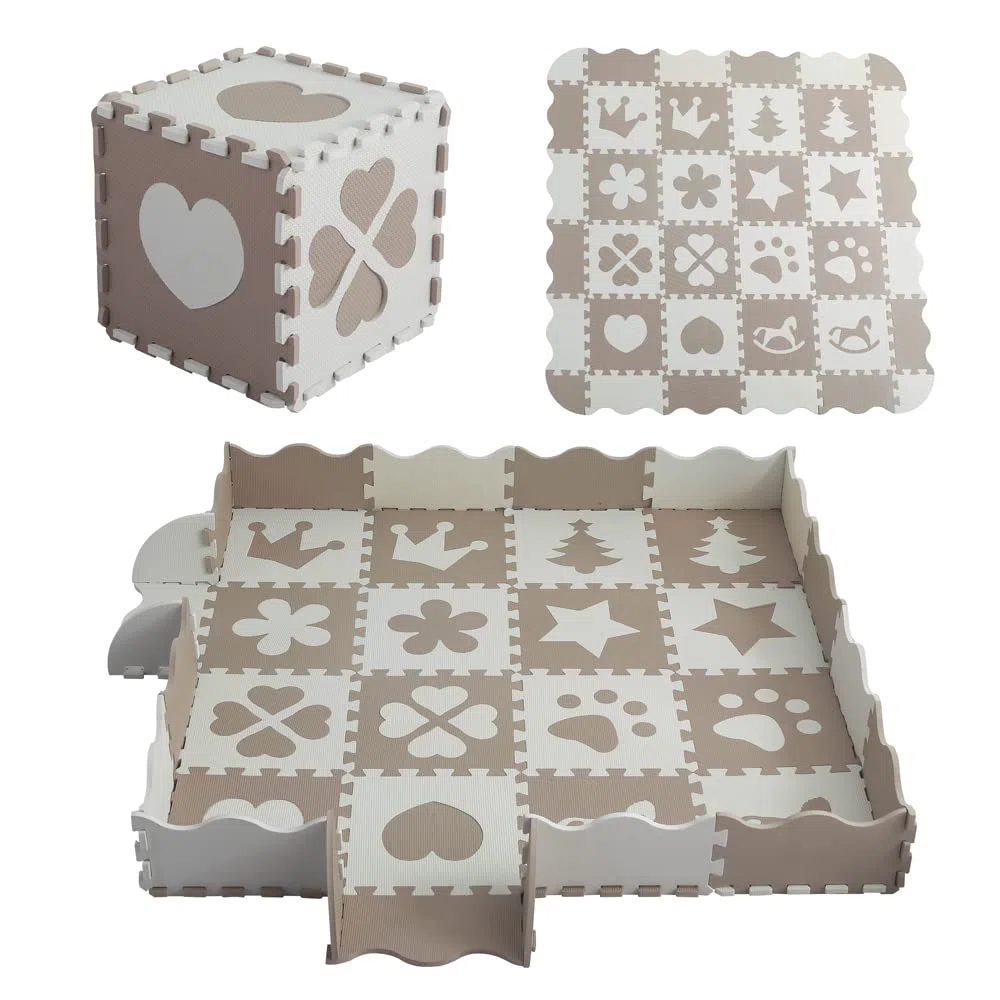 MUSOLEI Tappeto puzzle Tappeto gioco Recinto con tappeto 36 Pezzi （Recinto Included) Eva gioco neonato puzzle grande 142x142cm (1cm spessore) Modello 1