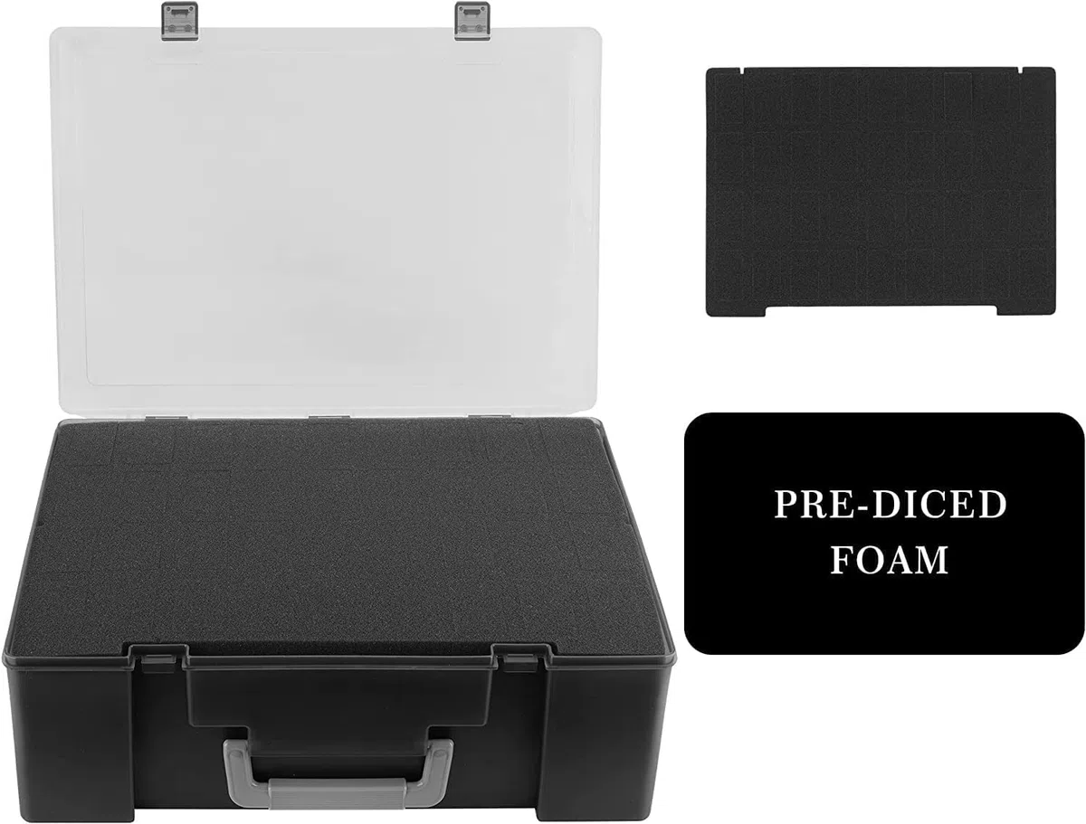 Risou Custodia robusta per il trasporto di statuette in miniatura, con 108 scomparti, compatibile con 40k, D&D e altro (nero)