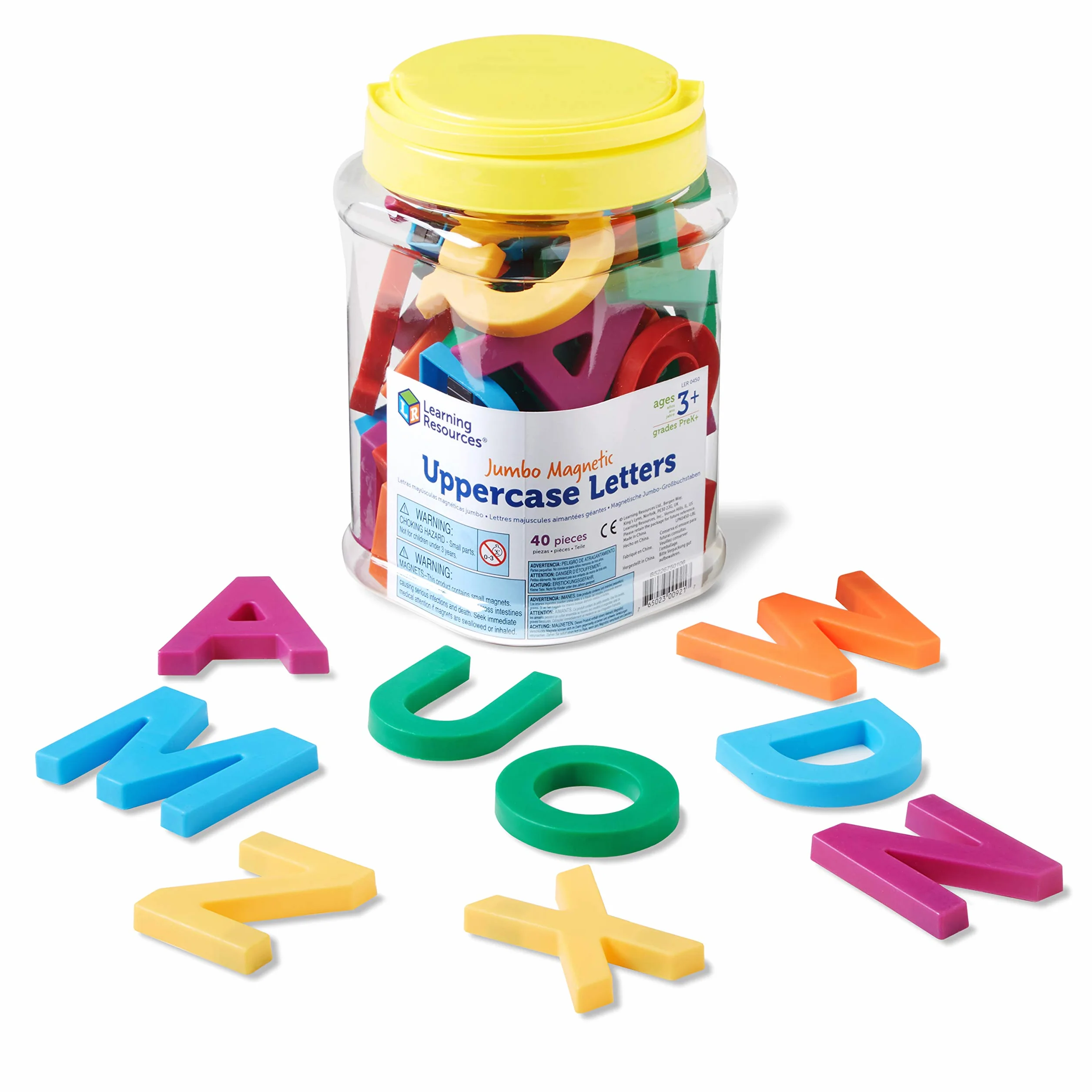 Learning Resources Lettere Maiuscole Magnetiche Jumbo, dai 3 Anni, Set da 40, Alfabetizzazione e Ortografia, Lettere Colorate con Base Magnetica