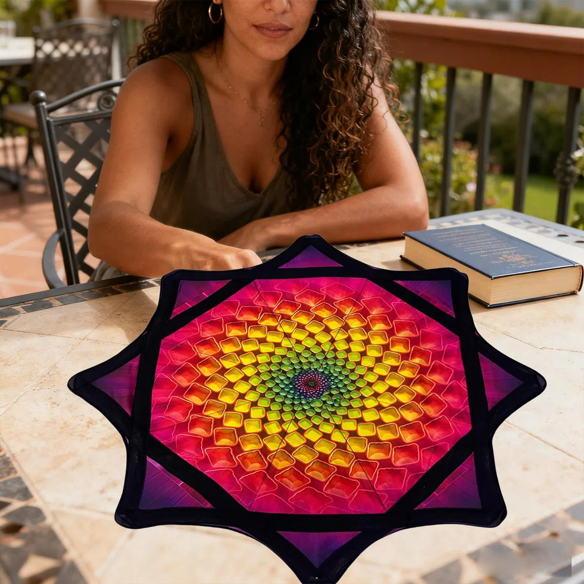 Panno per Spinning per Principianti, Panno per Spinning Flow Star da 24 Pollici con Vivaci Motivi Bifacciali, Giocattolo da Giocoleria Rotante con la Punta delle Dita per Bambini e Adulti C