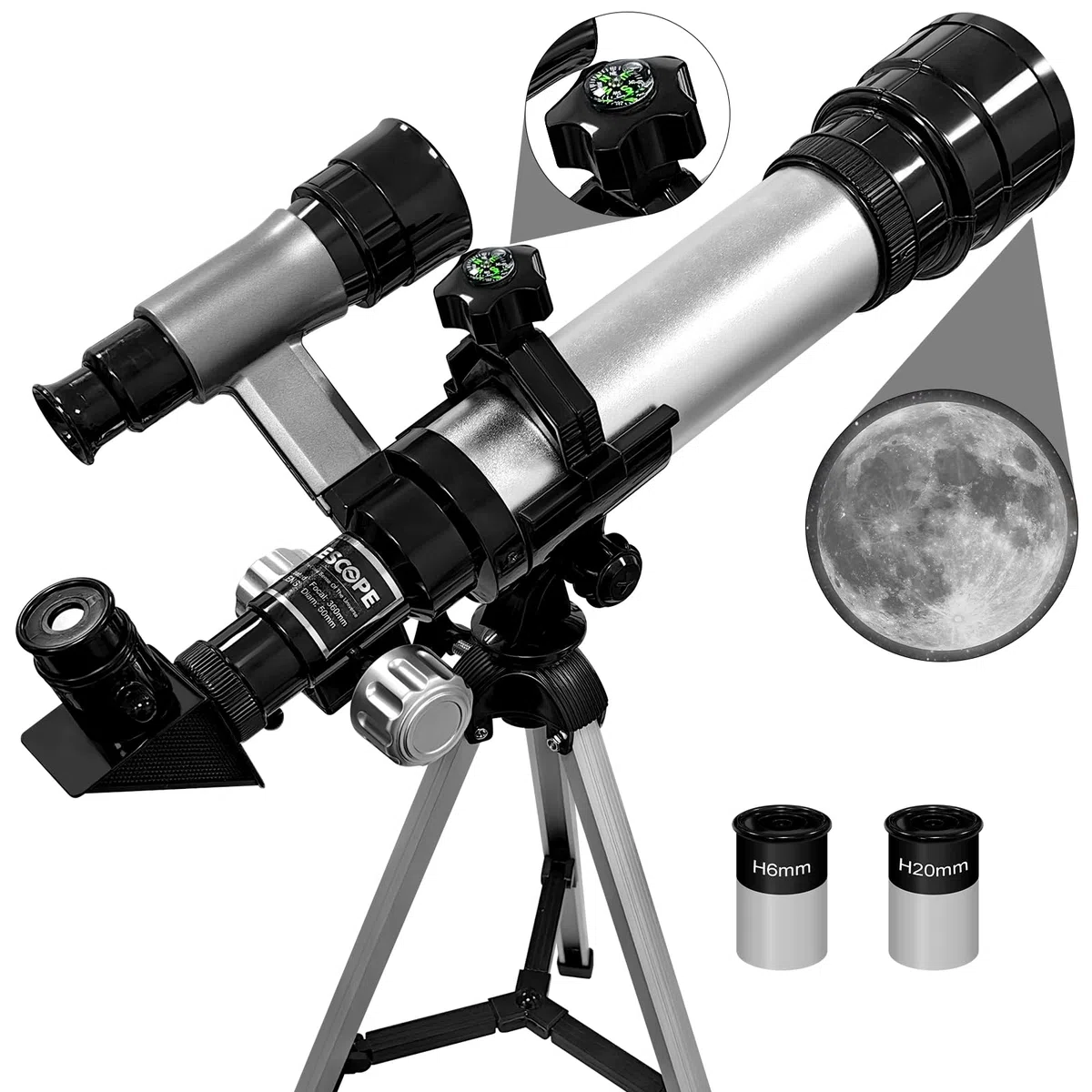 ALEEFNOON Telescopi Bambini 20X 60X Ingrandimento Telescopio Astronomico Telescopio Giocattolo educativo Portatile per Bambini Adulto Principianti Guardare le stelle Osservazione degli uccelli