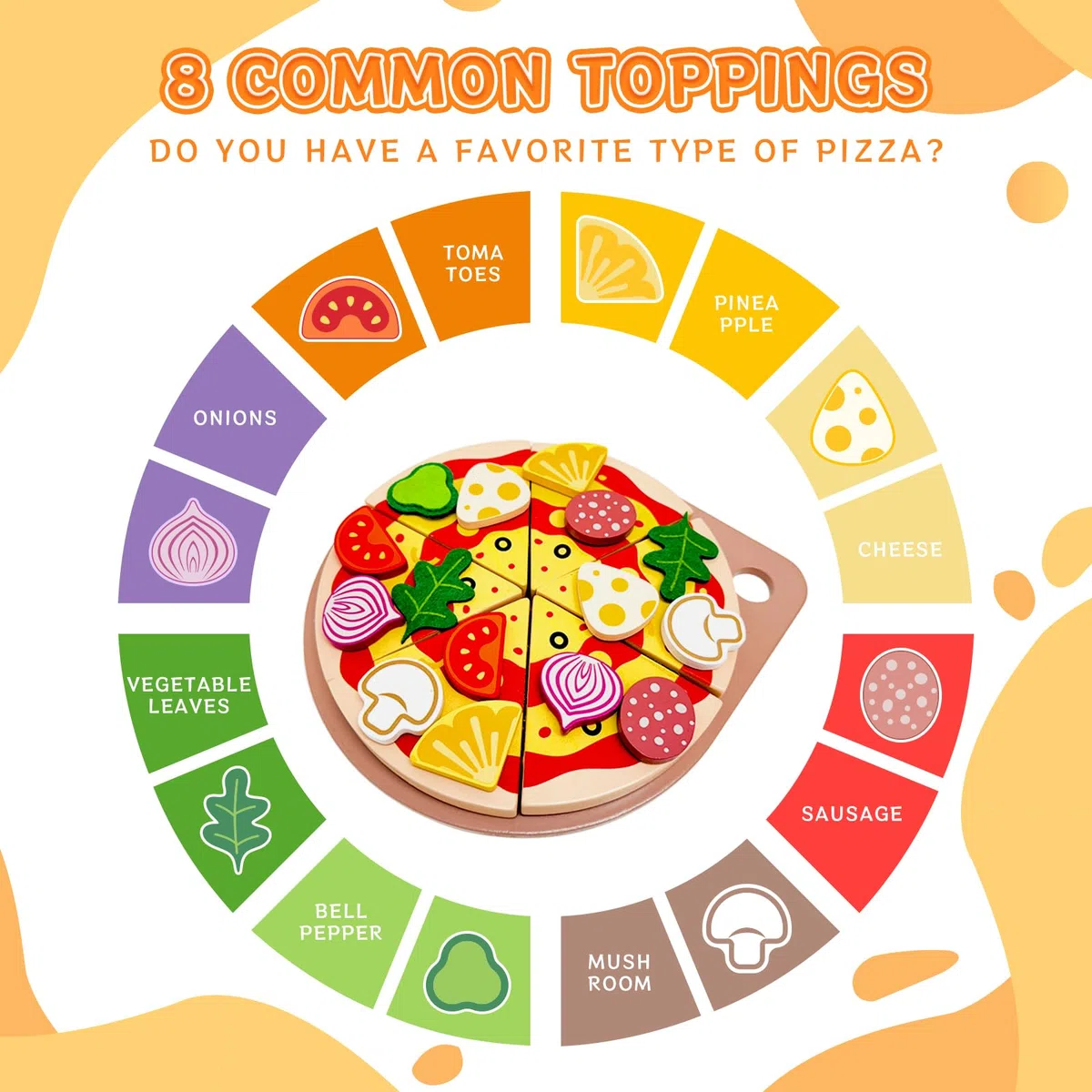 Set di pizza in legno per alimenti – cucina per bambini accessori per la cucina dei giochi in legno – accessori per la cucina dei bambini, giocattolo educativo di ruolo, regalo per bambini