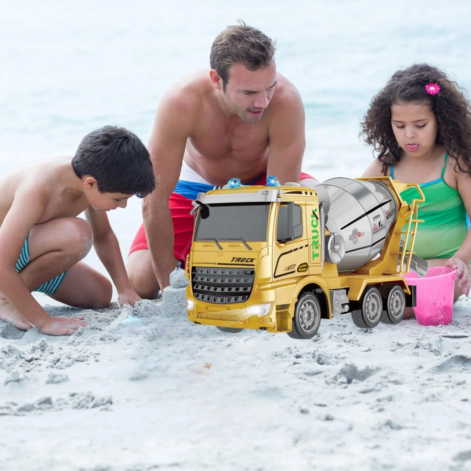 Camion betoniera con tutte le funzioni, giocattolo telecomandato alimentato a batteria, per bambini e bambine (di età 3-7), scala 1:24, con luci e suoni