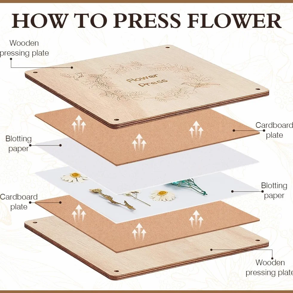 PH PandaHall Kit per La Stampa di Fiori In Legno, Kit per Pressare Fiori Da 9.7 x 9.7 pollice Kit per Conservazione Delle Piante A 8 strati Fai Da Te Fiore Pressato Arti e Mestieri Conservazione di