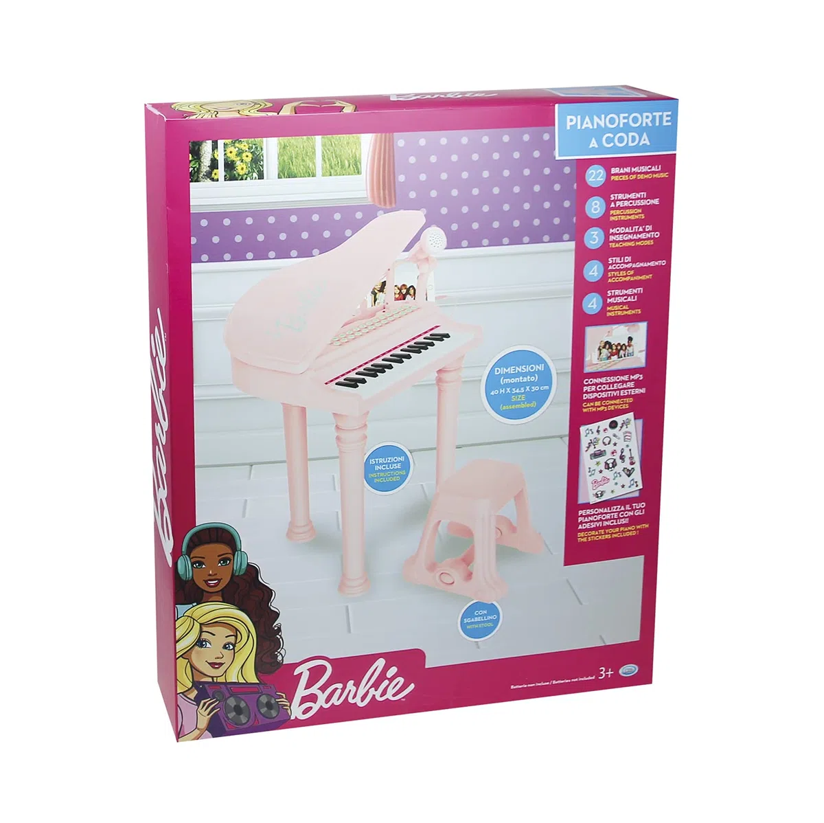 ODS 45005 Barbie, pianoforte a coda con sgabello e tanti accessori, Rosa