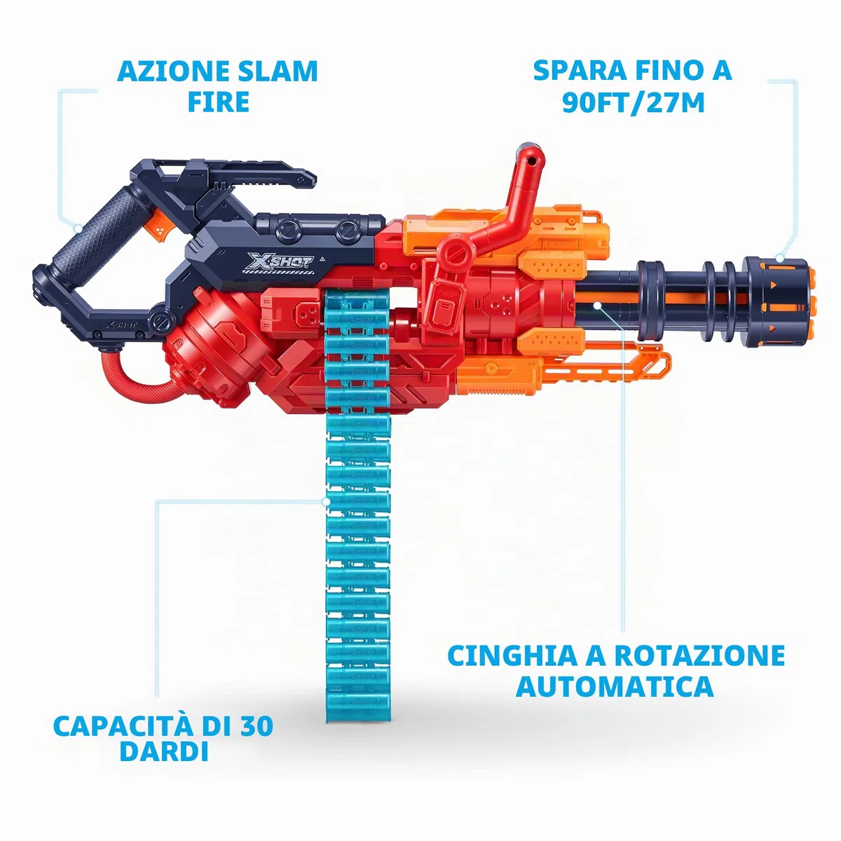 XShot Excel Crusher Foam Dart Blaster (35 Dart Belt, 48 dardi), Red Toy Blaster