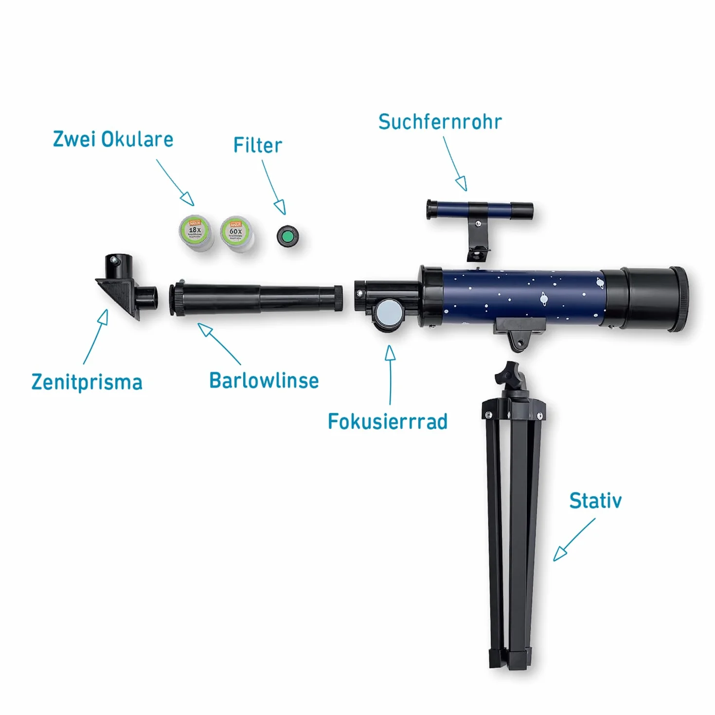 moses. Expedition Natur - Telescopio per bambini con ingrandimento fino a 90x, telescopio per principianti con treppiede, telescopio portatile per esterni